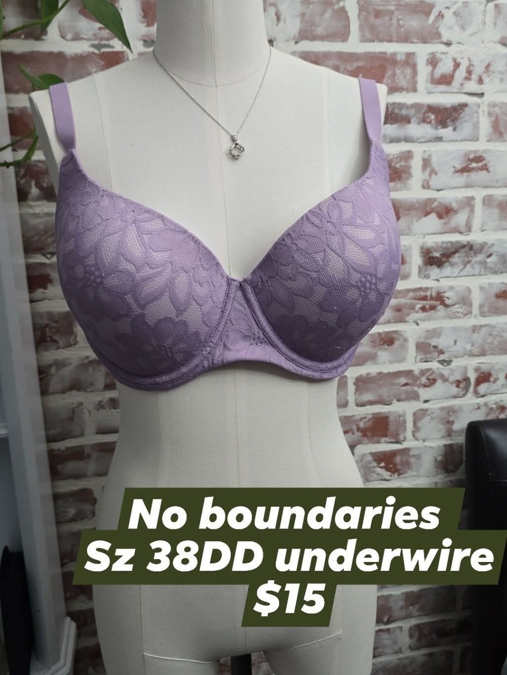 No Boundaries Lilac Lace Underwire Bra - Purple Sz 38DD